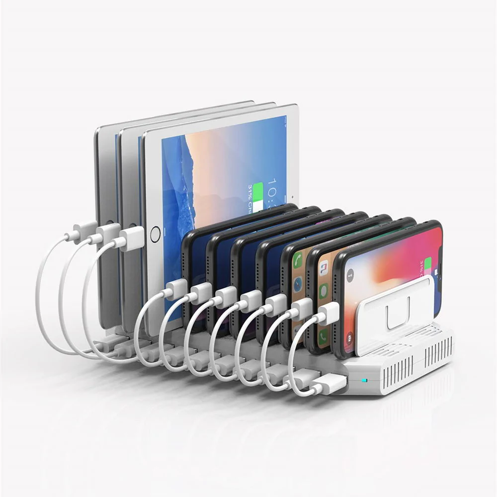 Alxum Estación de Carga USB Cargador USB de 96 W y 10 Puertos para Varios Dispositivos con Smart IC Tech