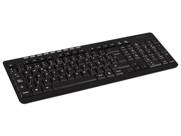 TECLADO INALÁMBRICO ACTECK TM100, RECEPTOR USB, (VERSIÓN EN ESPAÑOL). COLOR NEGRO
