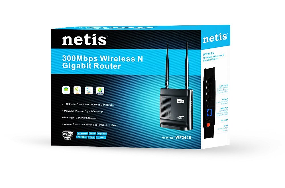 Netis WF2415 Wireless N300 Gigabit Router, Access Point And Repeater All in One, WPS Setup, 5 dBi High Gain Detachable Antenna
