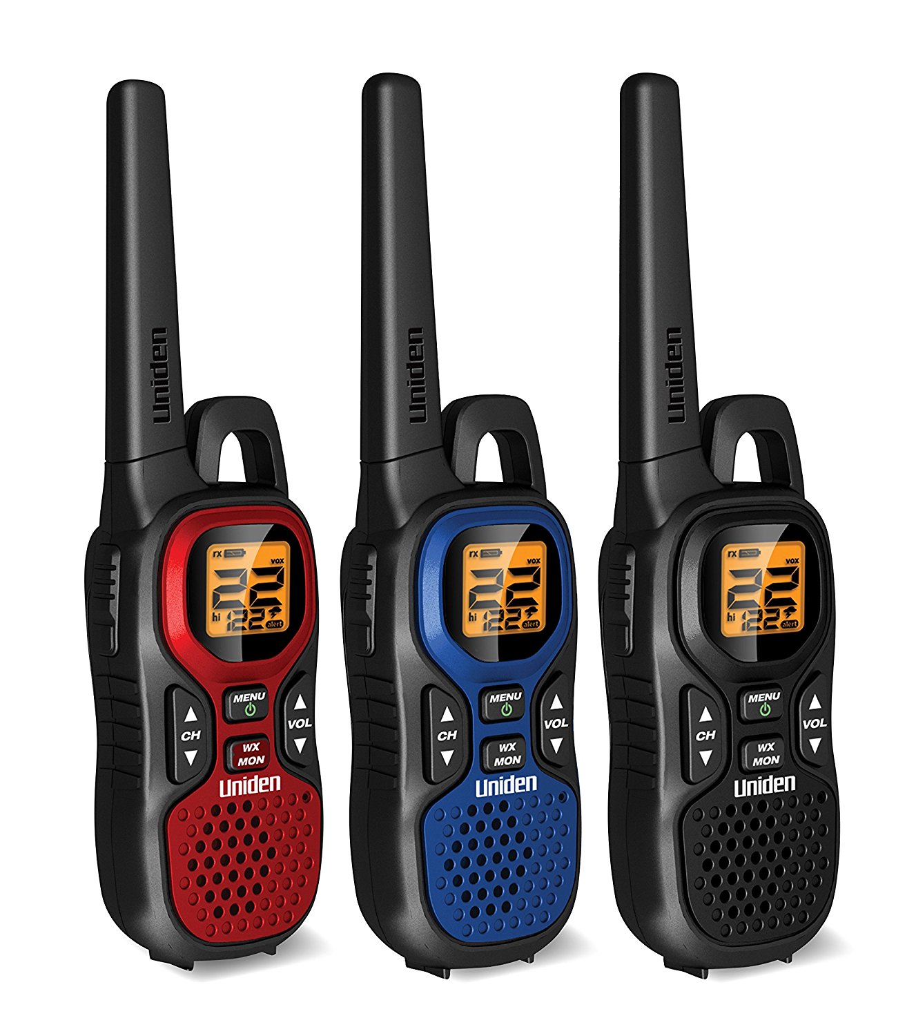 Uniden GMR3740-3CK 37 Mile Two-Way GMRS Radio 3-Pack, Red, Blue and Black