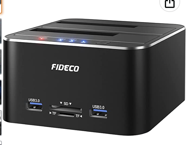 FIDECO Estación de acoplamiento para disco duro, estación de acoplamiento USB 3.0 SATA a HDD para HDD/SSD SATA de 2.5 y 3.5 pulgadas, doble bahía, compatible con clon sin conexión (aluminio y ABS)