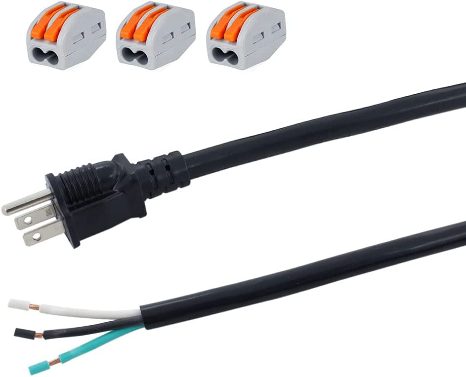 Cable de alimentación de 12 AWG (AWG) de extremo abierto de 12 pies, calibre 12, 3 puntas, 3 cables, cable de fuente de alimentación SJT, NEMA 5-15P, 1875W a 125V Cable de alimentación de repuesto para herramienta eléctrica