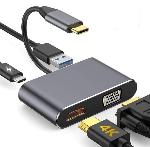 CARYWON USB C Hub 4 en 1 Adaptador USB VGA Tipo C con 4K HDMI