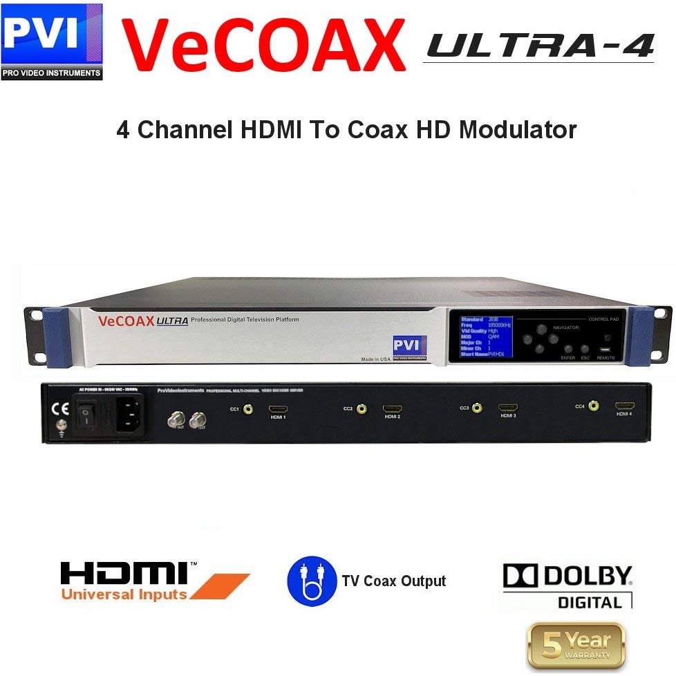 VECOAX ULTRA-4 is a Four channels HDMI Modulator to channels to distribute HD Video Over coax with real time perfect quality.