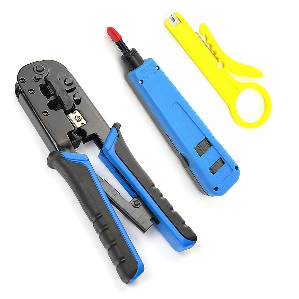 BlueFinger Cable de red Reparación Kits inclusive engastado, Punch Down Tool y cuchillas para 4P/6P/8P RJ-11/RJ-12/y cables de teléfono de red RJ-45 Punch Down Crimper Set
