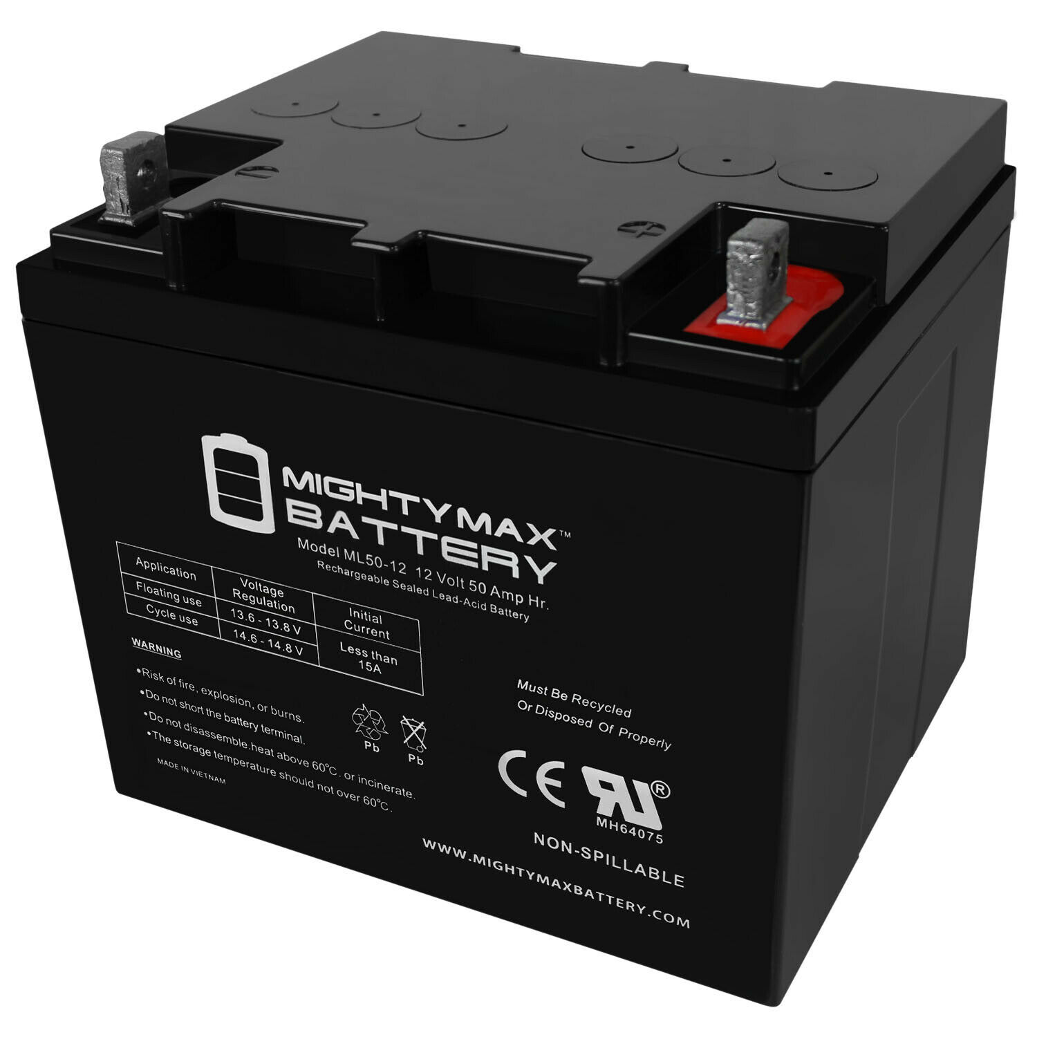 MIGHTY MAX 12V 50AH SLA REPLACEMENT BATTERY FOR CASIL CA12500