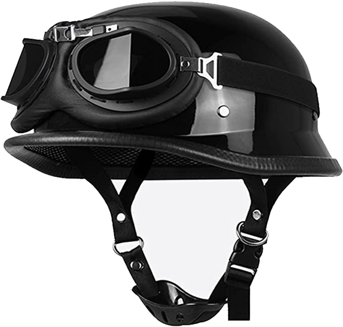 Casco de motocicleta para adultos, aprobado por DOT/ECE, con gafas de piloto, estilo vintage alemán, medio casco de moto para hombres y mujeres (tamaño: L (59~60), color: E)