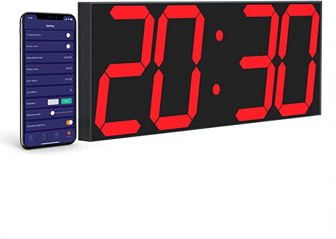 CHKOSDA Reloj de pared digital, reloj de pared LED con números de 6 pulgadas, temporizador de cuenta arriba/cuenta regresiva con control inalámbrico, brillo ajustable, calendario/termómetro, fácil de configurar a través del teléfono celular (rojo)