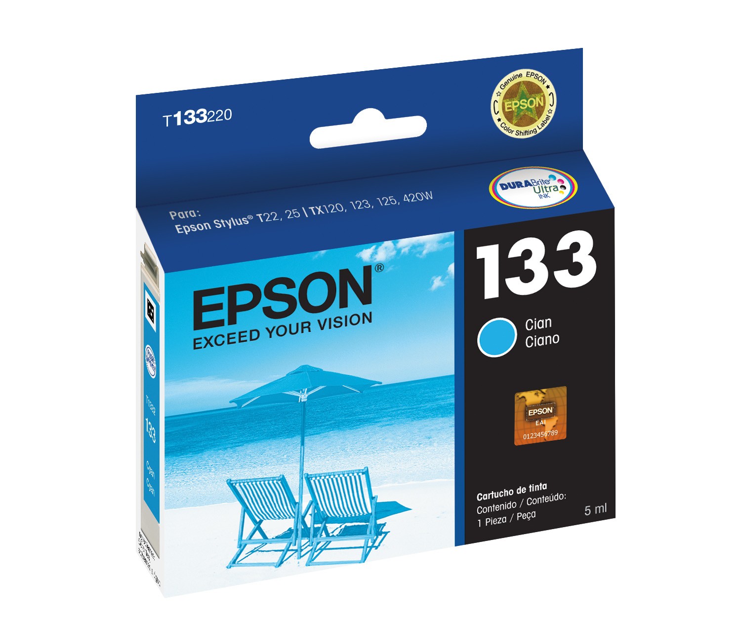 CARTUCHO EPSON MODELO 133 CYAN, PARA T22, TX120, TX130, TX235W, TX420W, TX430W, TX320F