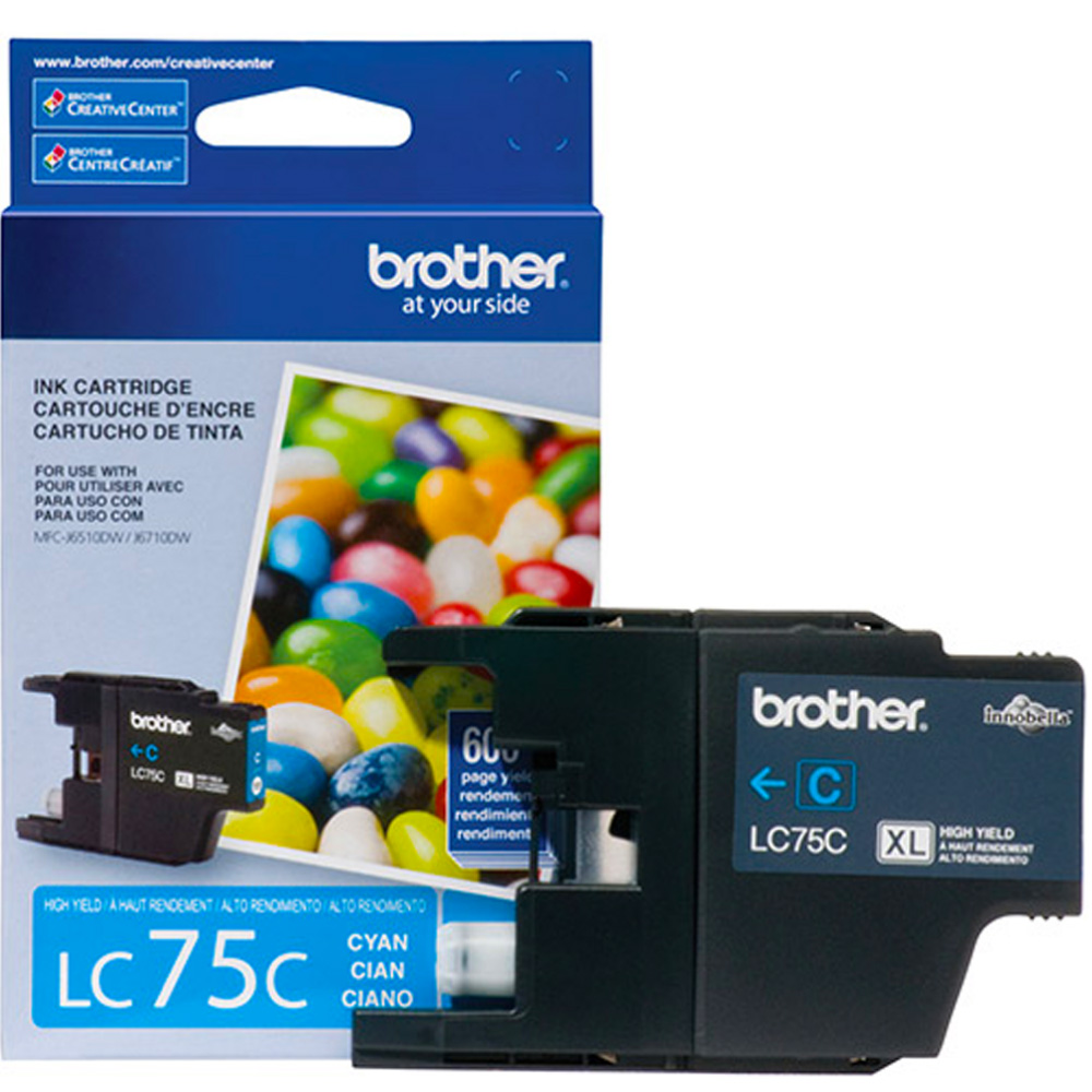 CARTUCHO BROTHER CYAN LC75C CON  ALTO RENDIMIENTO DE HASTA 600 PAGINAS PARA MULTIFUNCIONALES 3 EN 1 Y 4 EN 1