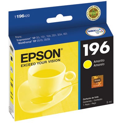 CARTUCHO EPSON MODELO 196 AMARILLO, PARA XP-401, WF-2532