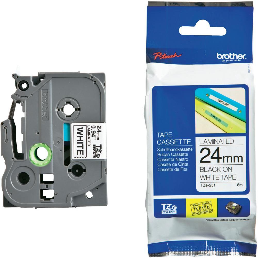 CINTA BROTHER LAMINADA TZE251 NEGRO SOBRE BLANCO DE 24 MM