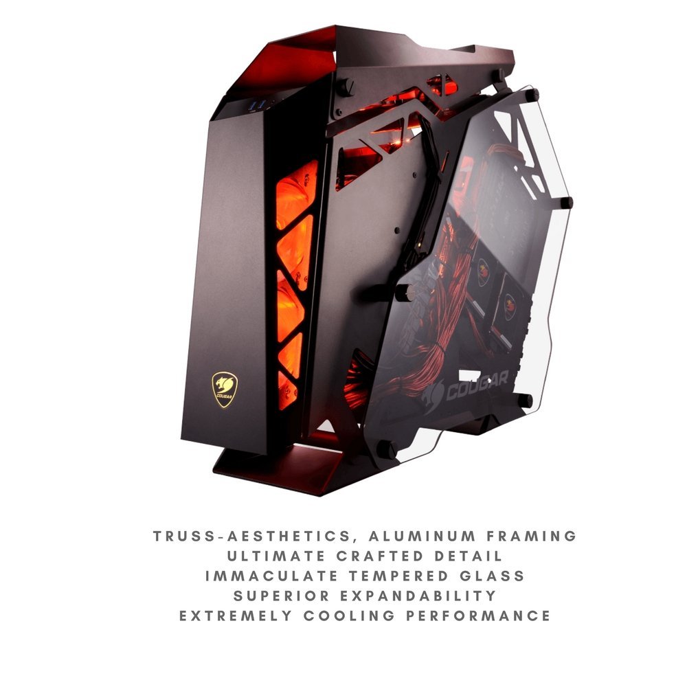 COUGAR Conquer Aluminum ATX Mid Tower Aluminum Frame Tempered Glass Gaming Case with LED Fan