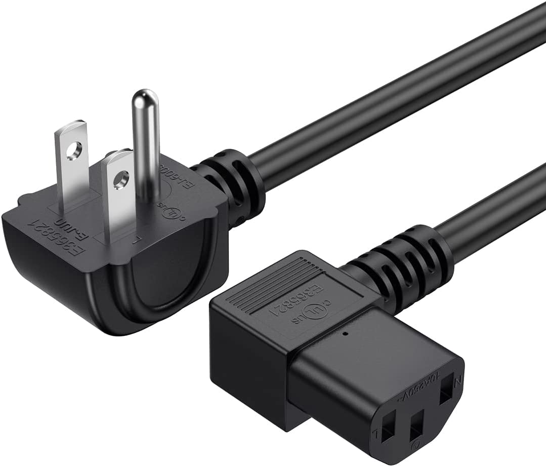 CableCreation Cable de alimentación universal de 3 pies y 18 AWG para NEMA 5-15P tipo ángulo a IEC320 C13, 3.0 ft / negro