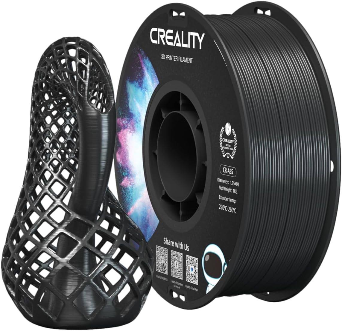 CR-ABS | CREALITY FILAMENTO | ABS DE IMPRESIÓN 3D | 1.75 MM | NEGRO | 1 KG | PARA IMPRESORA 3D | NEGRO