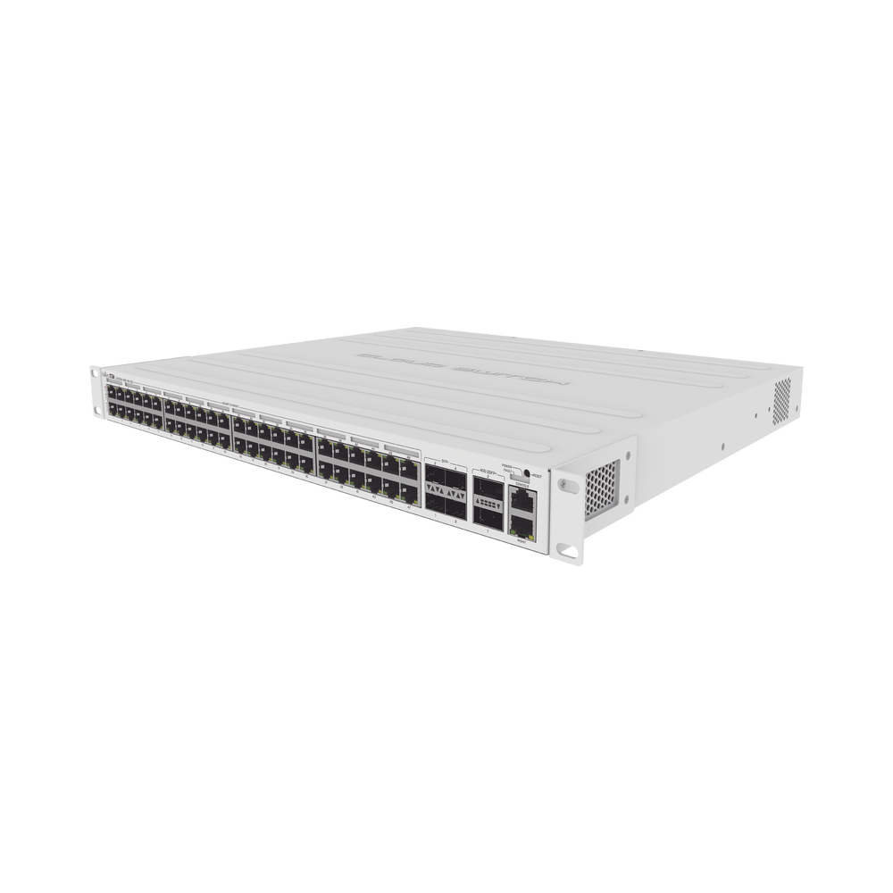 Cloud Router Switch 48 puertos PoE 802.3af/at Gigabit, 4 puertos SFP+ 10G, 2 puertos QSFP+ 40G, Montaje en Rack