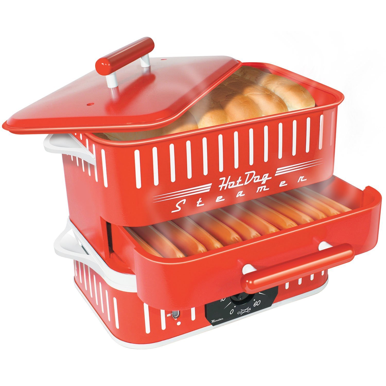 Cuizen CST-1412B Vaporera Retro Hot Dog, Rojo