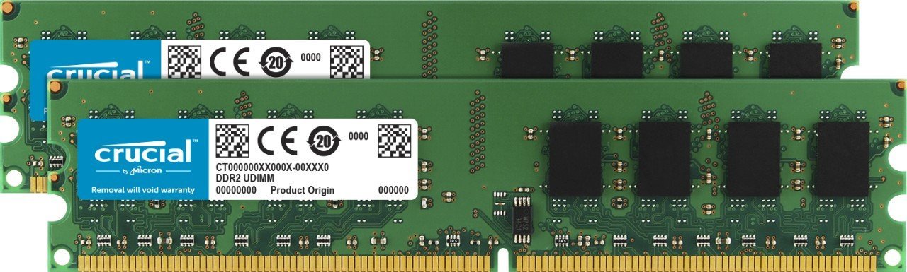 Kit Crucial de 4GB (2GBx2) DDR2 800MHz (PC2-6400) CL6 Memoria de escritorio UDIMM de 240 Pines sin buffer CT2KIT25664AA800 / CT2CP25664AA800