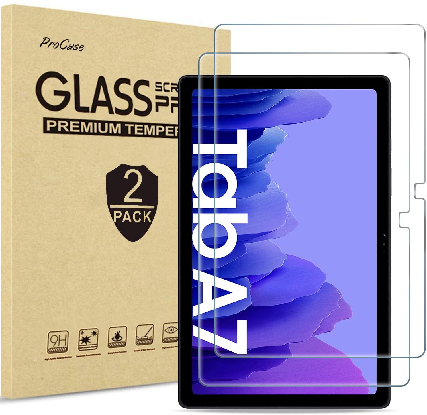 2 Pack ProCase Galaxy Tab A7 10.4 2020 Screen Protector T500 T503 T505 T507, Tempered Glass Screen Film Guard for 10.4 Inch Galaxy Tab A7 2020 Tablet SM-T500 SM-T503 SM-T505 SM-T507.