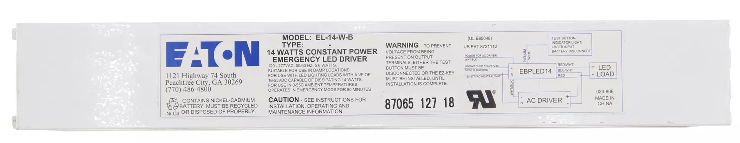 EATON EL-14-W-B - 14 WATTS CONSTANT POWER EMERGENCY LED DRIVER
