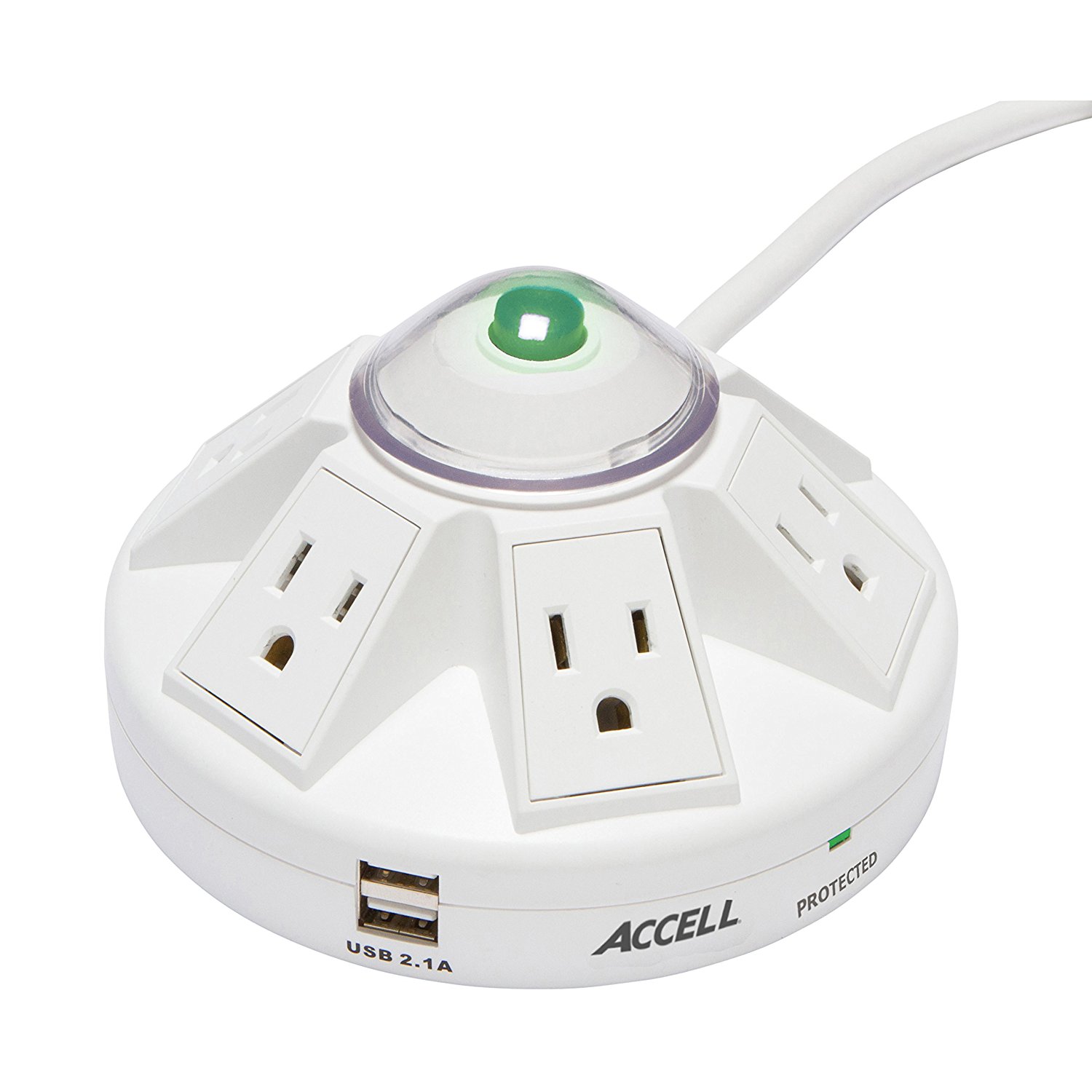 Accell Powramid 6-Outlet Surge Protector with 2x USB cargador de puertos - blanco