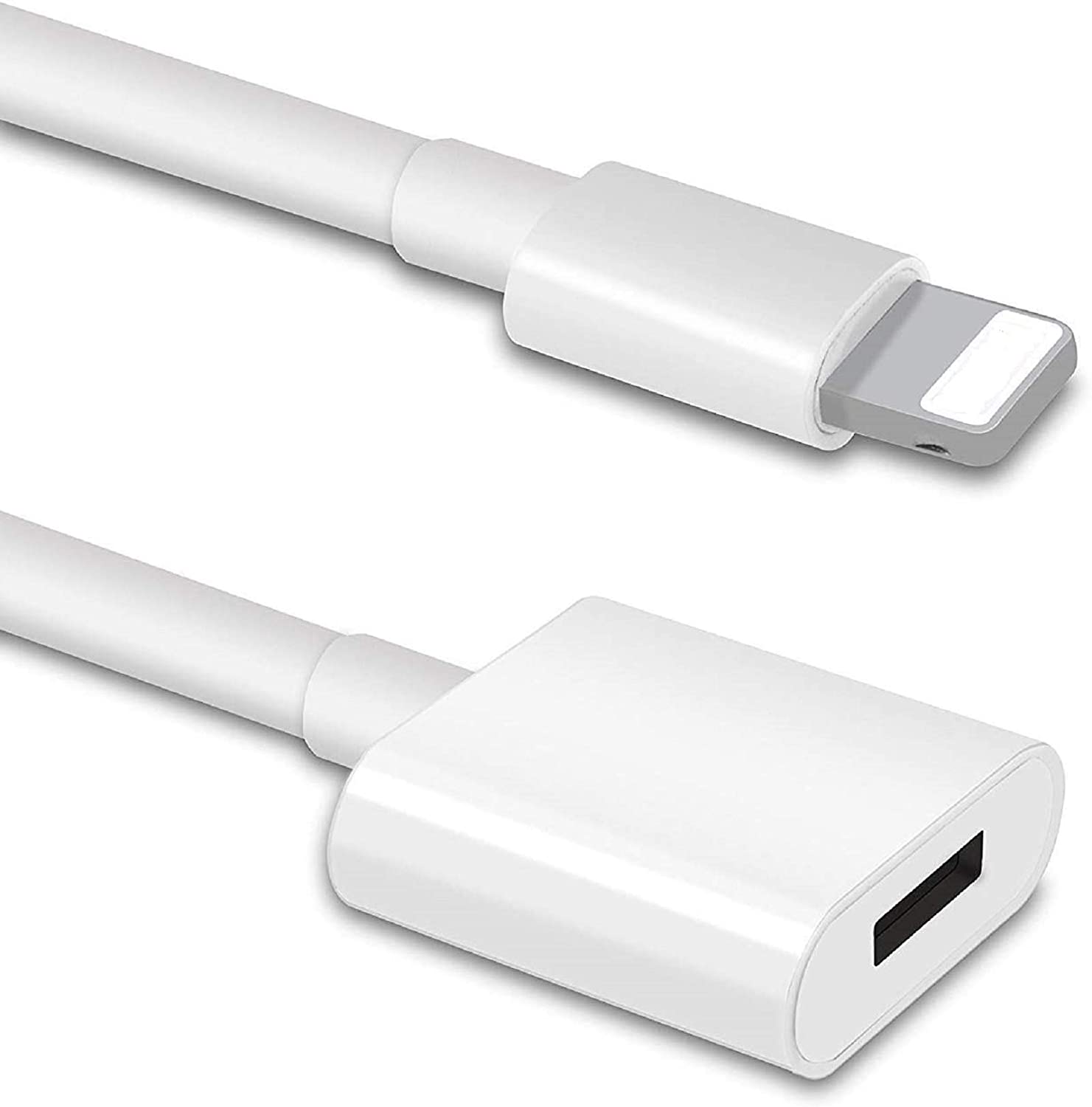 DESOFICON Cable de extensión de cargador para iPhone compatible con iPhone/iPad, macho a hembra, para video paso, datos, audio (6.6 pies/6.6 ft blanco)