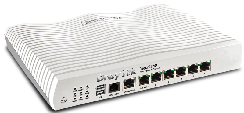 DRAYTEK VIGOR2860 - RUTEADOR / ADSL / 2 PUERTOS WAN / 6 LAN GIGABIT / 32 VPN / 2 PUERTOS USB