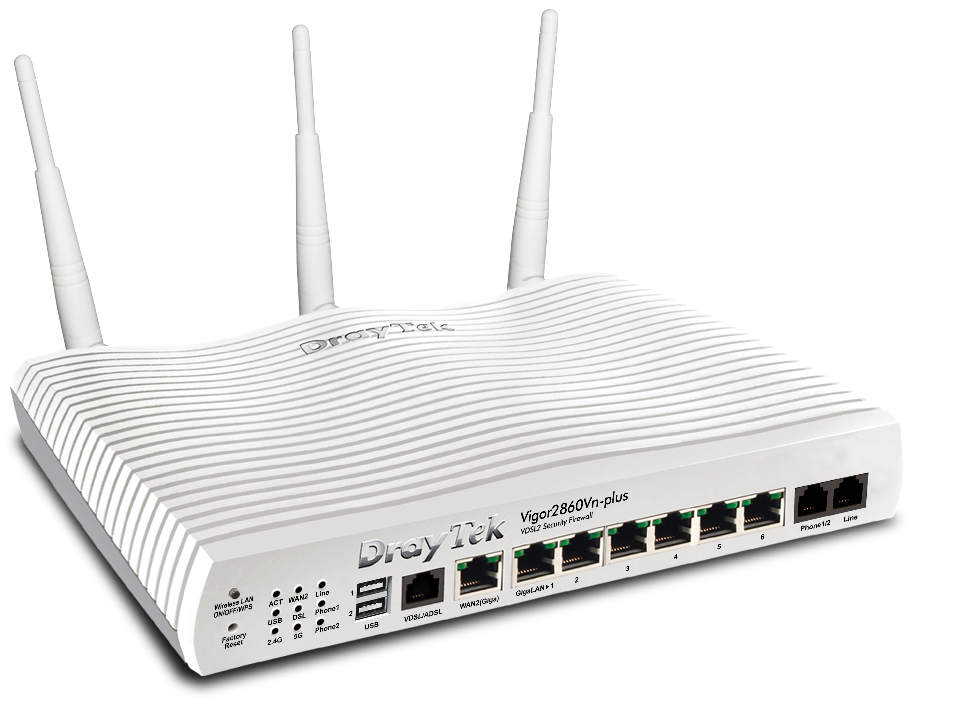 DRAYTEK VIGOR2860VNPLUS - RUTEADOR INALAMBRICO DE DOBLE BANDA / ADSL / 2 PUERTOS WAN / 6 LAN GB / 32 VPN / VOIP 2