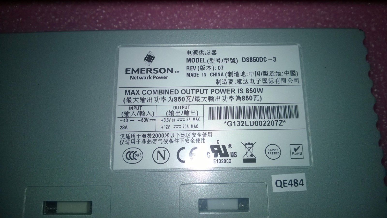 EMERSON DS850DC-3 850WATSS DC FUENTE DE PODER