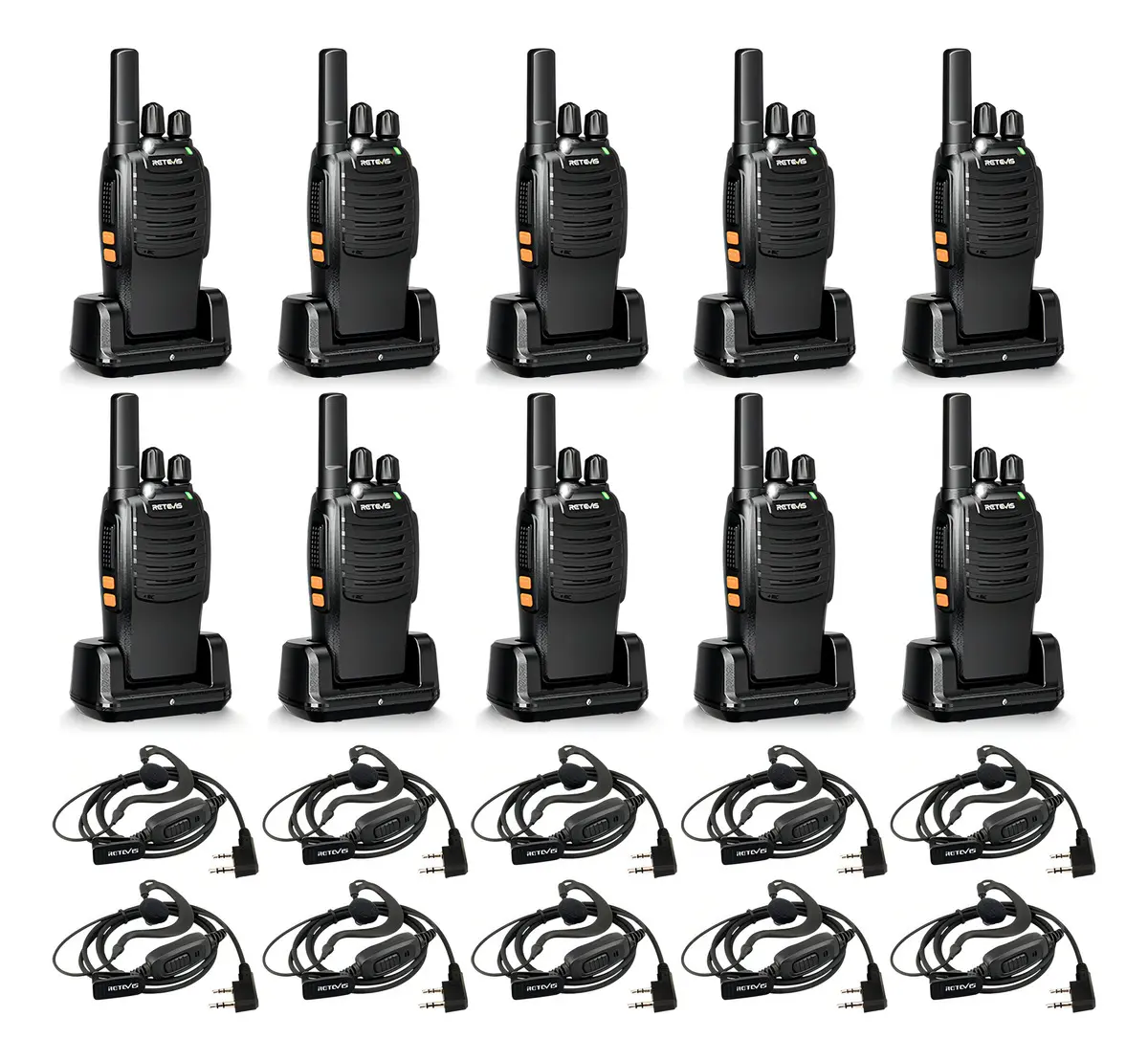 10 RADIOS DE COMUNICACION LARGO ALCANCE WOKI TOKIS RETEVIS H777 BANDAS DE FRECUENCIA 400-470MHZ COLOR NEGRO