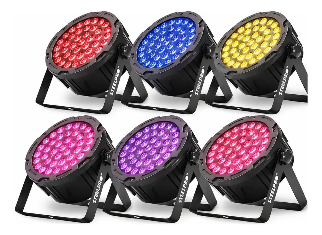KIT 6 CAÑONES WASH 40 LEDS 3W RGB STEELPRO 403-MPR DMX 7 CAN