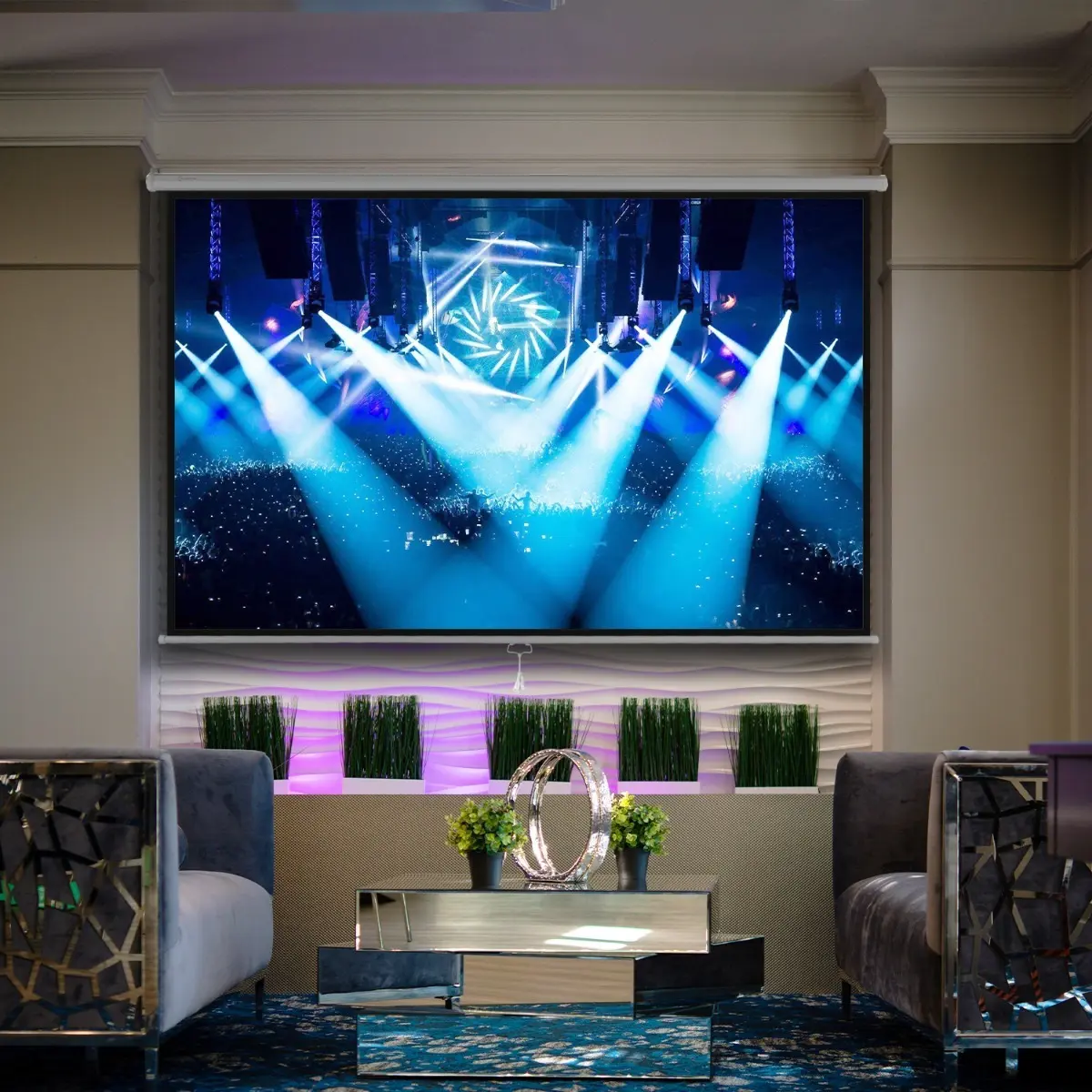 PANTALLA PROYECTOR 150||FORMATO 16:9 WIDE SCREEN RETRACTIL||LONA BLACK OUT BLANCA||EMPOTRABLE ALA PARED||ABGULO 160 COMPATIBLE CON CUALQUIER PROYECTOR