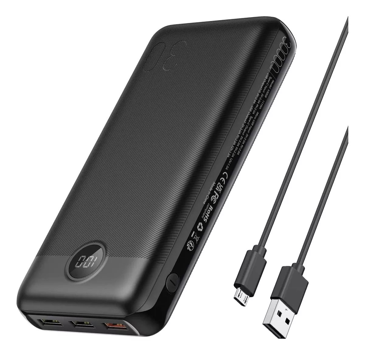 POWER BANK VEGER VP3008PD 20W CARGA RAPIDA CON 1 PUERTO USB-C BIDIRECCIONAL Y 3 USB SALIDAS, LED PANTALLA, COMPATIBLE CON IPHONE, SAMSUNG CELULARES, TABLETAS, RELOJ INTELIGENTE, AUDÍFONOS INALÁMBRICOS