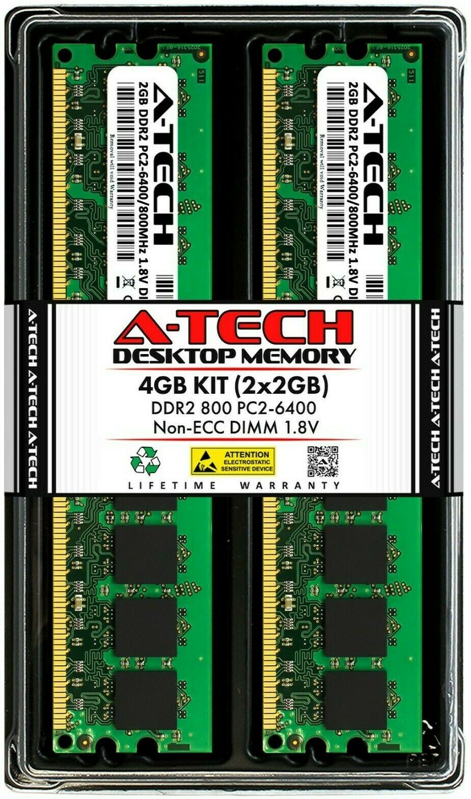 MEMORIA RAM A-TECH PAQUETE DE 2X2GB PC2-6400 DDR2 NON-ECC