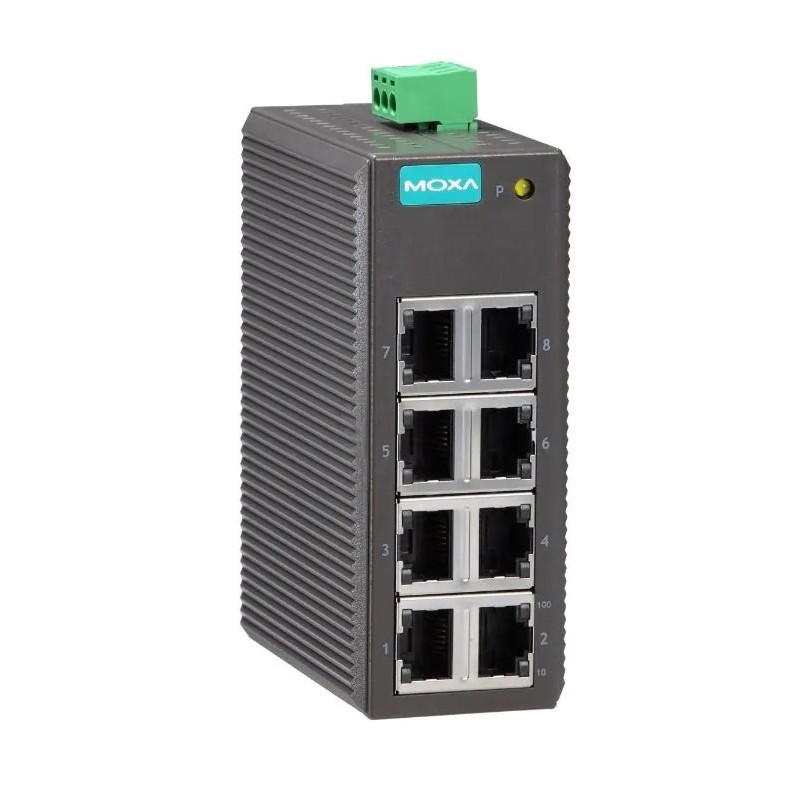 EDS-208-Conmutador Ethernet no administrado de nivel básico con 8 puertos 10/100BaseT(X), carcasa de plástico, temperatura de funcionamiento de -10 a 60 °C