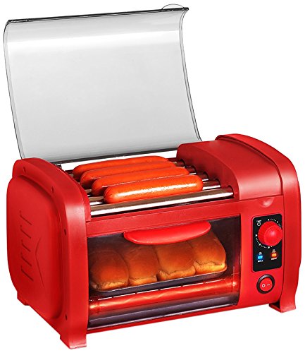 Elite Cuisine Hot Dog Roller Toaster Oven Combo, Red