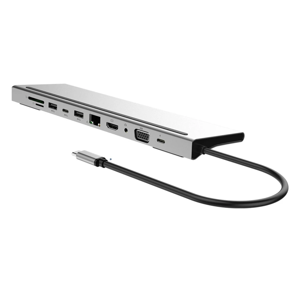 HUB USB tipo C 11 en 1 A 4K, HDMI, VGA, 3,5mm, a-udio, USB-C, USB 3,0, RJ45, lector de tarjetas TF/SD, adaptador de carga PD para MacBook