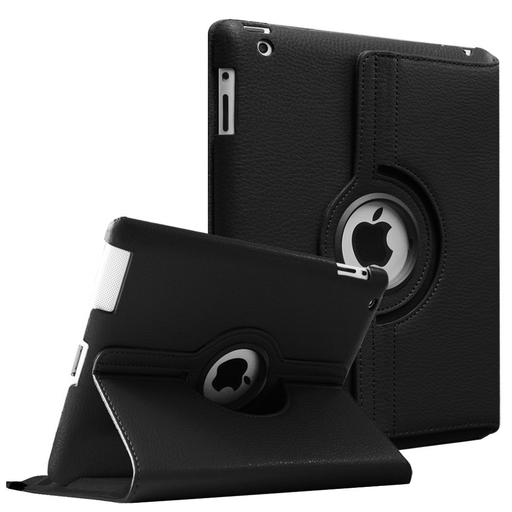 FINTIE APPLE IPAD 2-3-4 CUBIERTA GIRATORIA DE 360 GRADOS SOPORTE ELEGANTE PARA IPAD CON LA EXHIBICIÓN DE LA RETINA - NEGRO