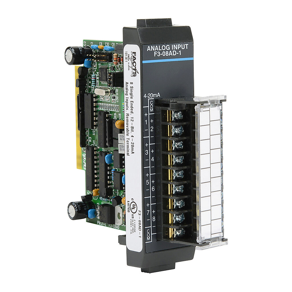 DirectLOGIC DL305 analog input module, 8-channel, current, 12-bit, input current signal range(s) of 4-20 mA.