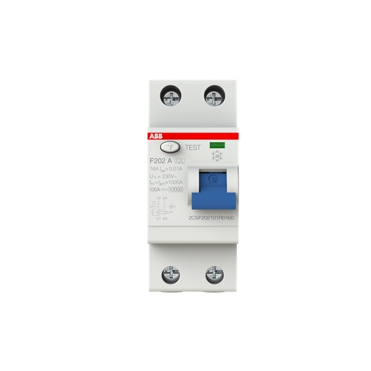 Serie F200: F202 A-16 / 0.01 interruptor diferencial puro para protección de corrientes sinusoidales y componentes continuos con botones, In = 16A Idn = 10mA (2 polos)