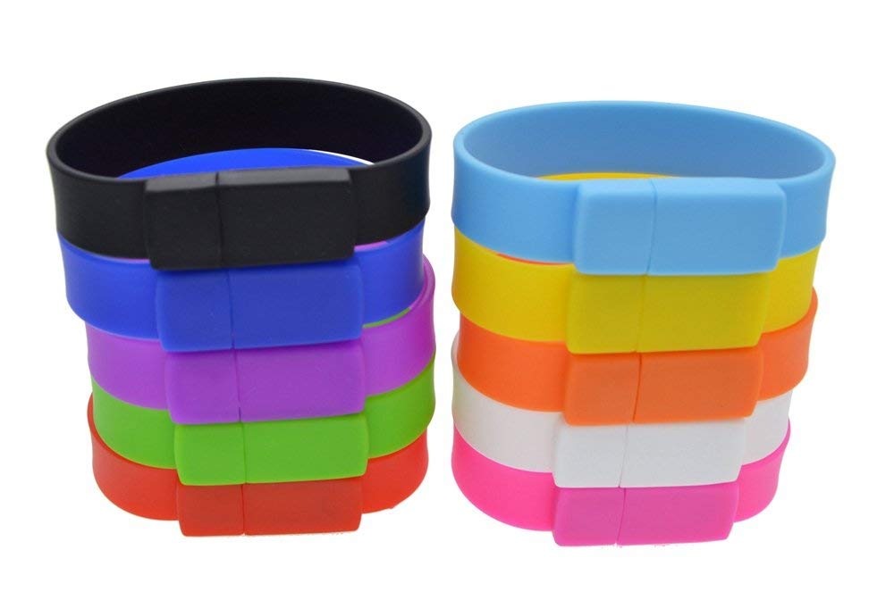 PAQUETE DE 10 USB 8 GB 2.0 10 COLORES BRAZALETE