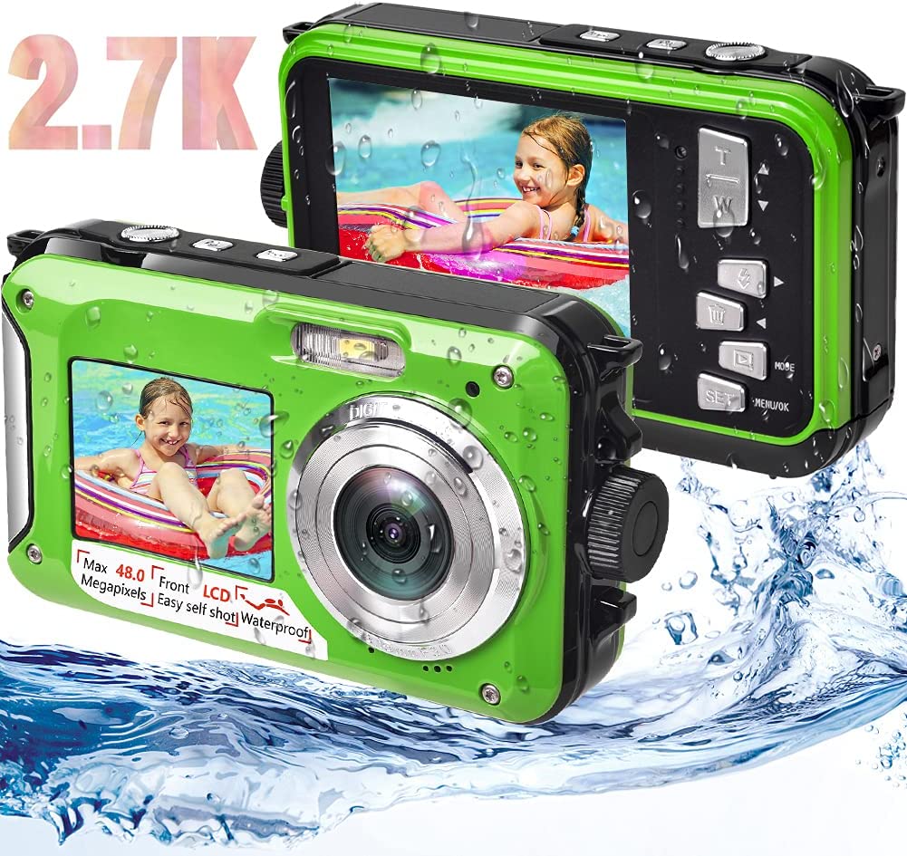 S & P Safe and Perfect Waterproof Digital Camera Underwater Camera Full HD 2.7K 48MP Waterproof Camera with Dual Screen | 16X Digital Zoom | Flashlight Green.
