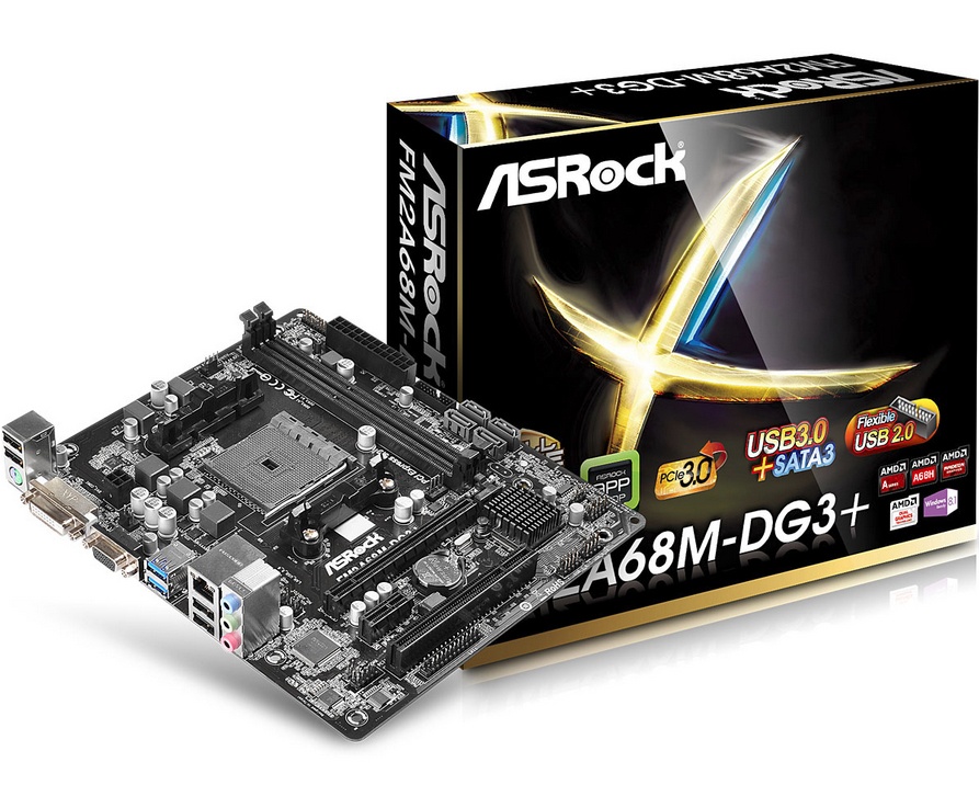 MOTHERBOARD ASROCK 2DDR3 SOCFM2+ DVI/VGA 2USB 3.1 MATX FM2A68M-DG3+