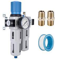 NANPU 1/2"  NPT High Pressure Compressed Air Filter Regulator Lubricator Combo Water/Oil Trap Separator - Gauge(0-230 psi), Poly Bowl,Semi-Auto Drain, Bracket - 3 in 1 Two Unit