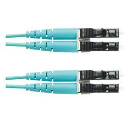 Opti-Core Fiber Patchcord, OM3 2-Fiber, 1.6mm Jacket, Riser, LC-LC Duplex, Aqua, 8M