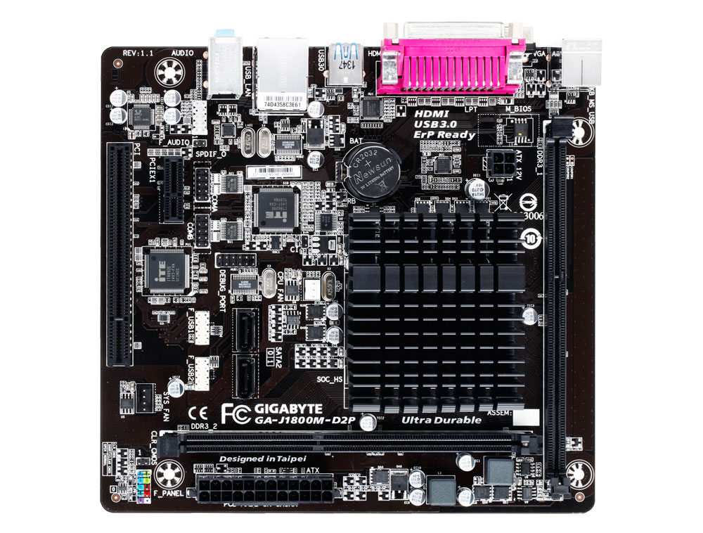 GIGABYTE MB GA-J1800M-D2P CELERON JI800 DUAL-CORE 2xDDR3 MAX 16GB DIMM VGA/HDMI/PARALELO MATX