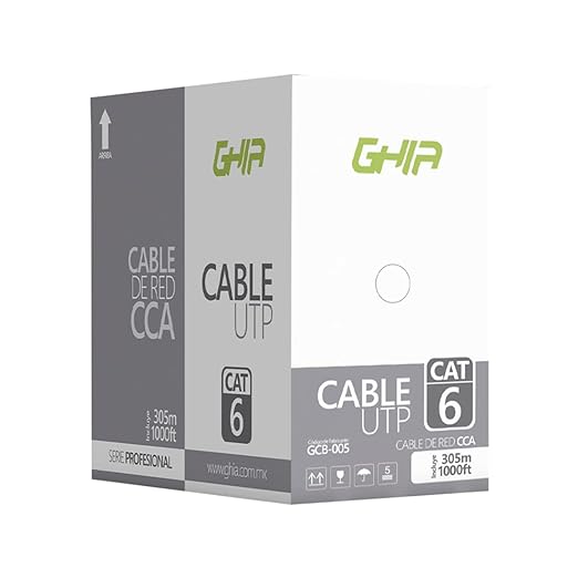 GHIA Bobina de Cable GCB-005 CAT6 UTP CCA, 305 Metros. Color Gris