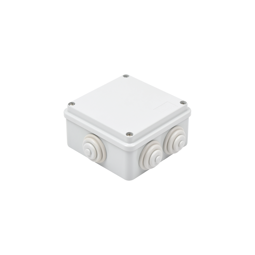 Caja de derivación de PVC Auto-extinguible con 6 entradas, tapa atornillada, 100x100x50 MM, (Medidas internas, mayor área permisible para e cable, Para exterior (IP55) GW-44-004
