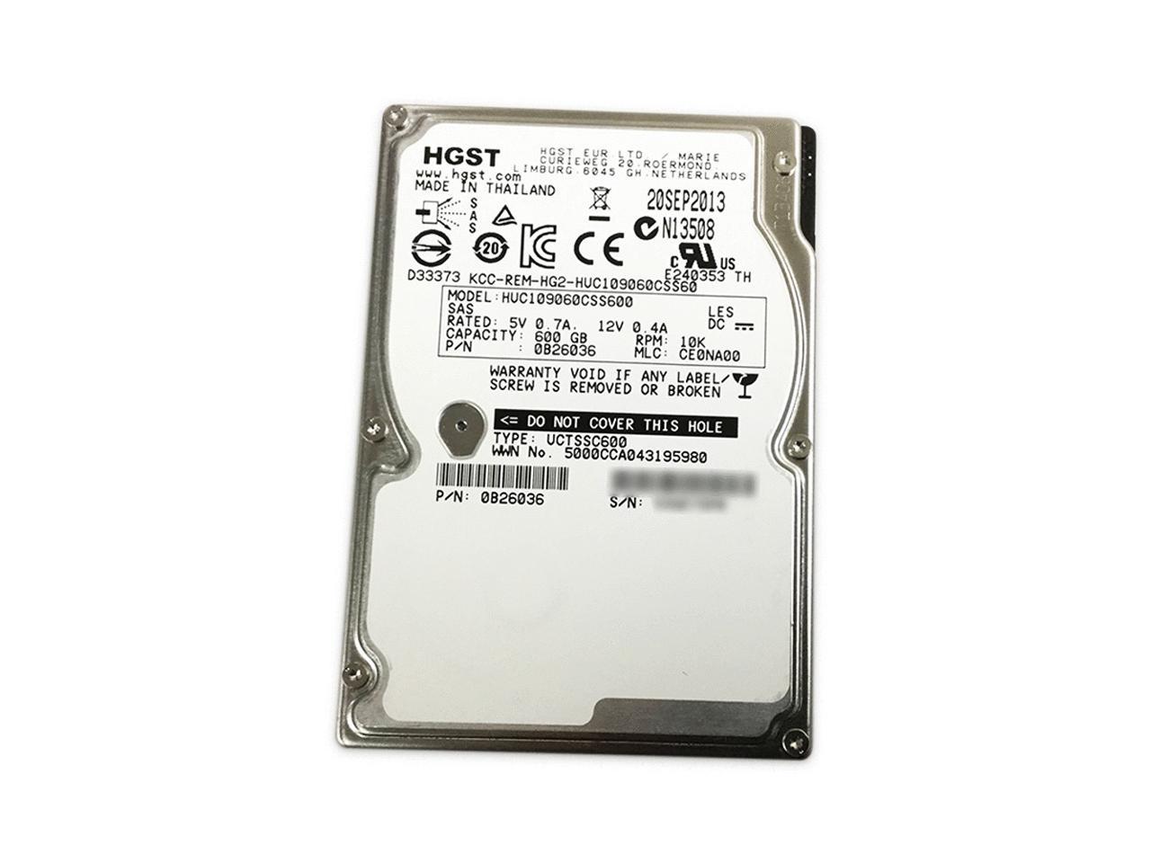 Disco duro HGST HUC109060CSS60 0 600GB 10K SAS 2.5 "6Gbs para Dell HP