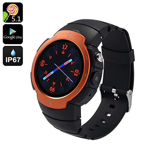 Shopop 2016 Android Phone Watch "Z9" - Android 5.1, Google Play, IP67, GSM + 3G, 5MP Camera, GPS Support, Heart Rate Monitor (NARANJA)